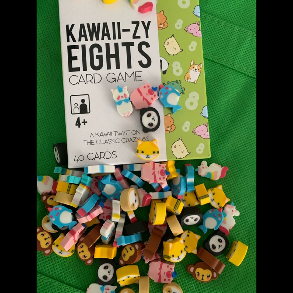 Kawaii card game and erasers